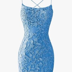 Sky Blue Floral Hoco Dress With Sparkles Size Medium